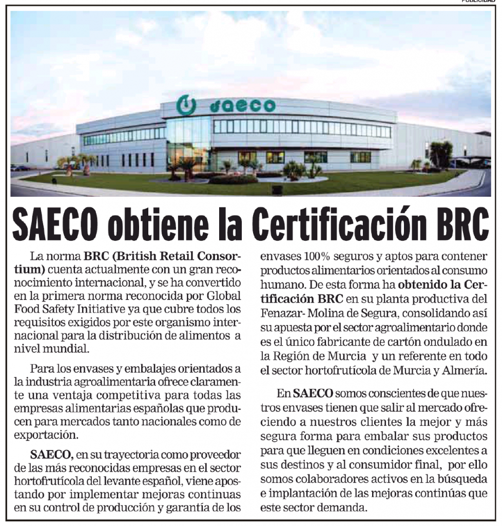 Certificado BRC SAECO